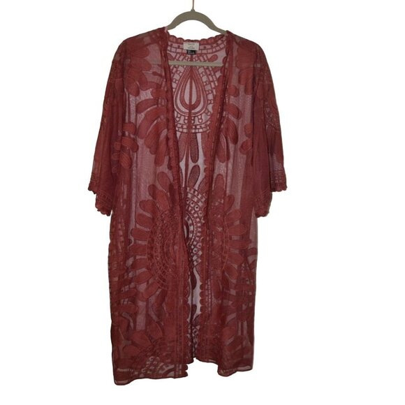 David and Young Rust Color Boho Kimono Lace Duster - Swimsuit Coverup (flaw) - Picture 1 of 6